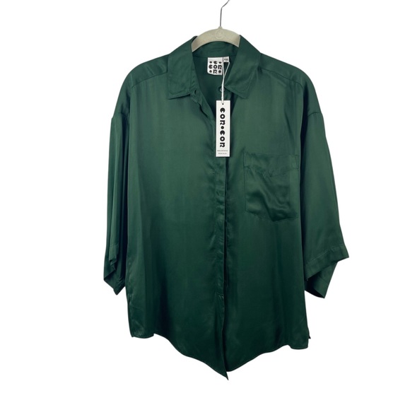 NWT Corcor The Greenwich Satin Oversized Button-Up Shirt Sz XXS - Picture 5 of 10